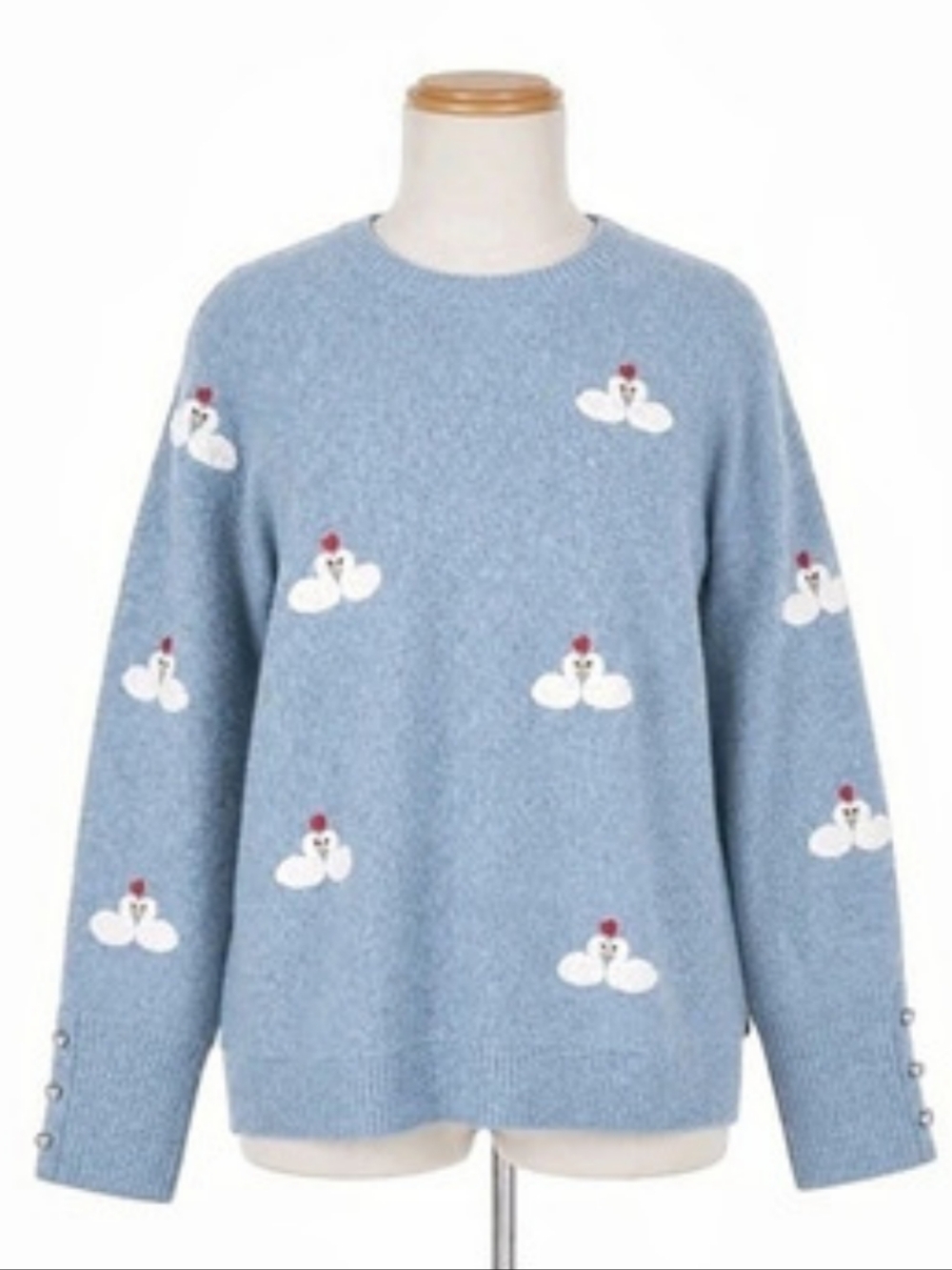 Cupcakes and Cashmere Swan Embroidered Crewneck Sweater Light Blue XL